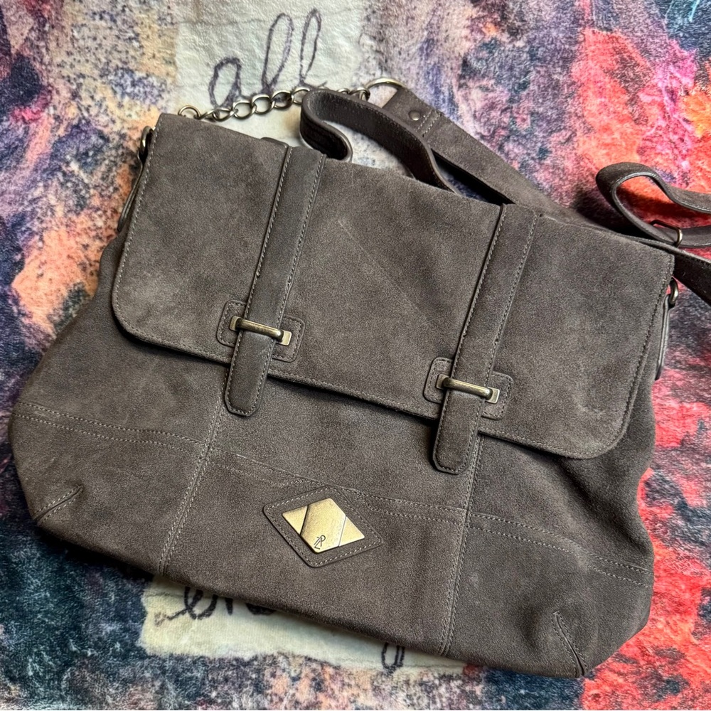 Gray Suede Rachel Zoe Messenger Bag / Large Purse - EUC